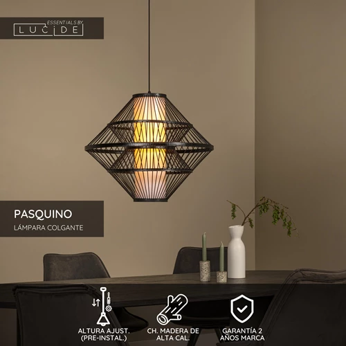 Lucide PASQUINO - Lámpara colgante - Ø 60 cm - 1xE27 - Negro | Essential - USP